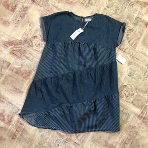 BCBG Blue Denim Dress with Striped Accents